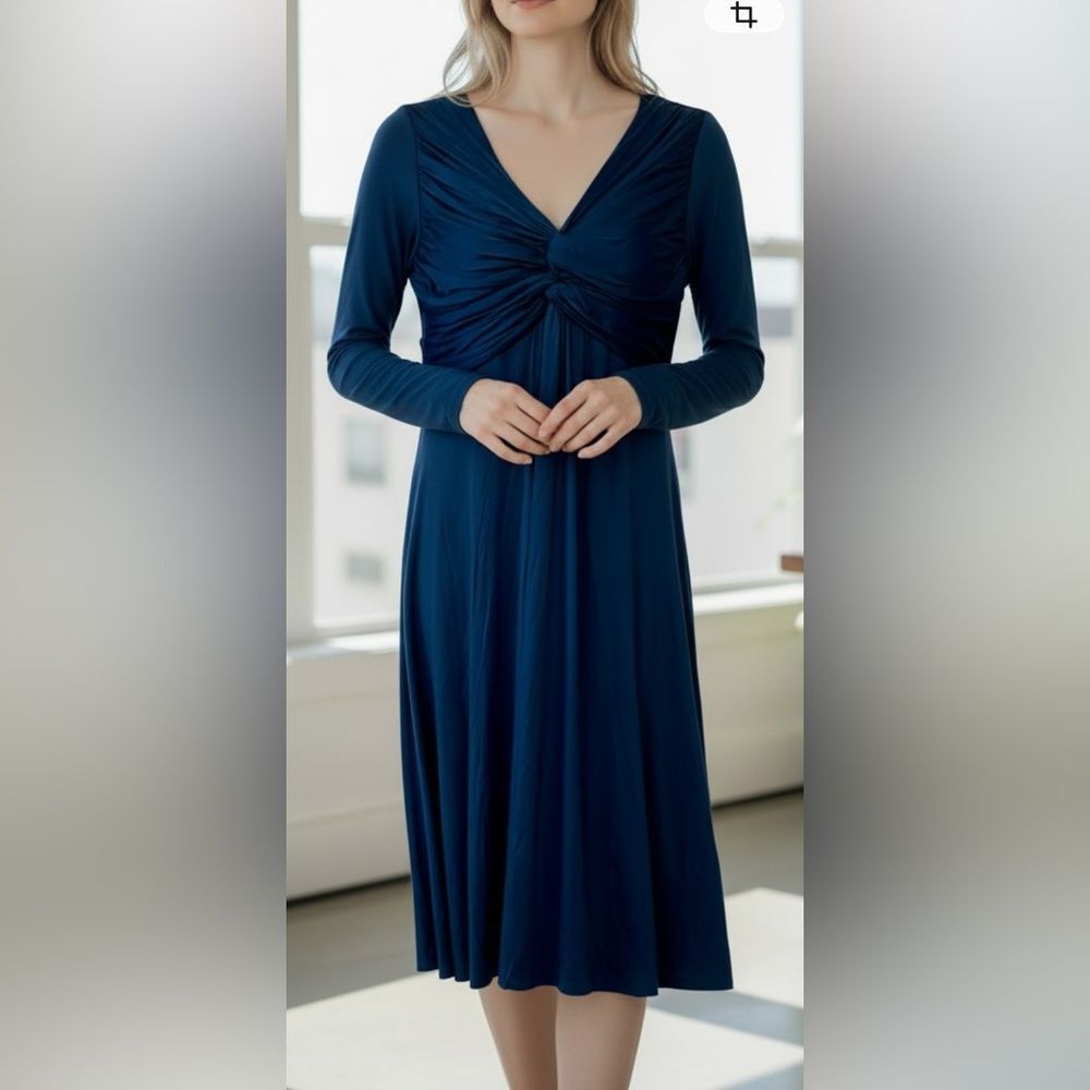 Anthropologie | Bailey 44 Sapphire Blue Gathered V-Neck Long Sleeve Dress NWT M